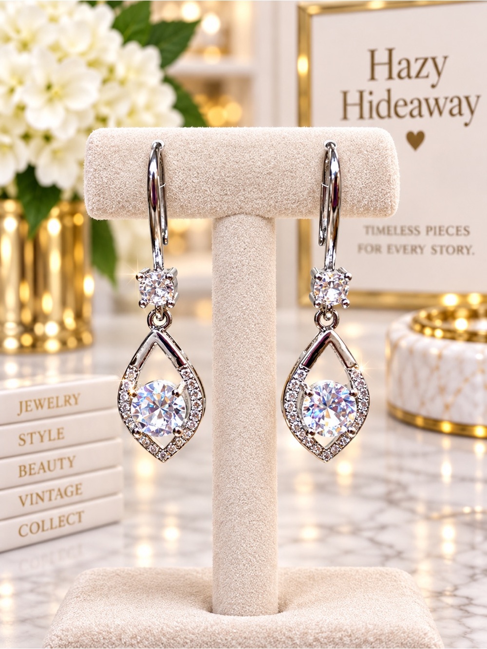 NEW 2.4 TCW Moissanite Sterling Silver Teardrop Halo Pierced Earrings